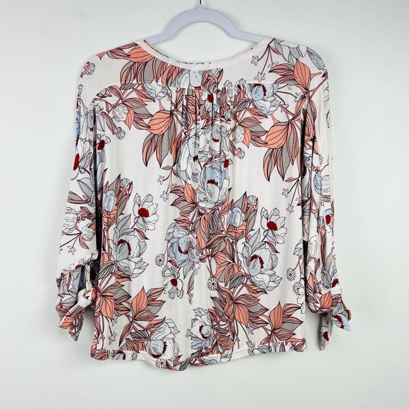 Free People Coral Blue Floral Knit Blouse Tie Sleeve Size XS - Picture 7 of 7